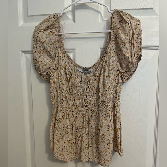 Sophie Rue Tops - Sophie Rue Tan Smocked Puff Sleeve Blouse